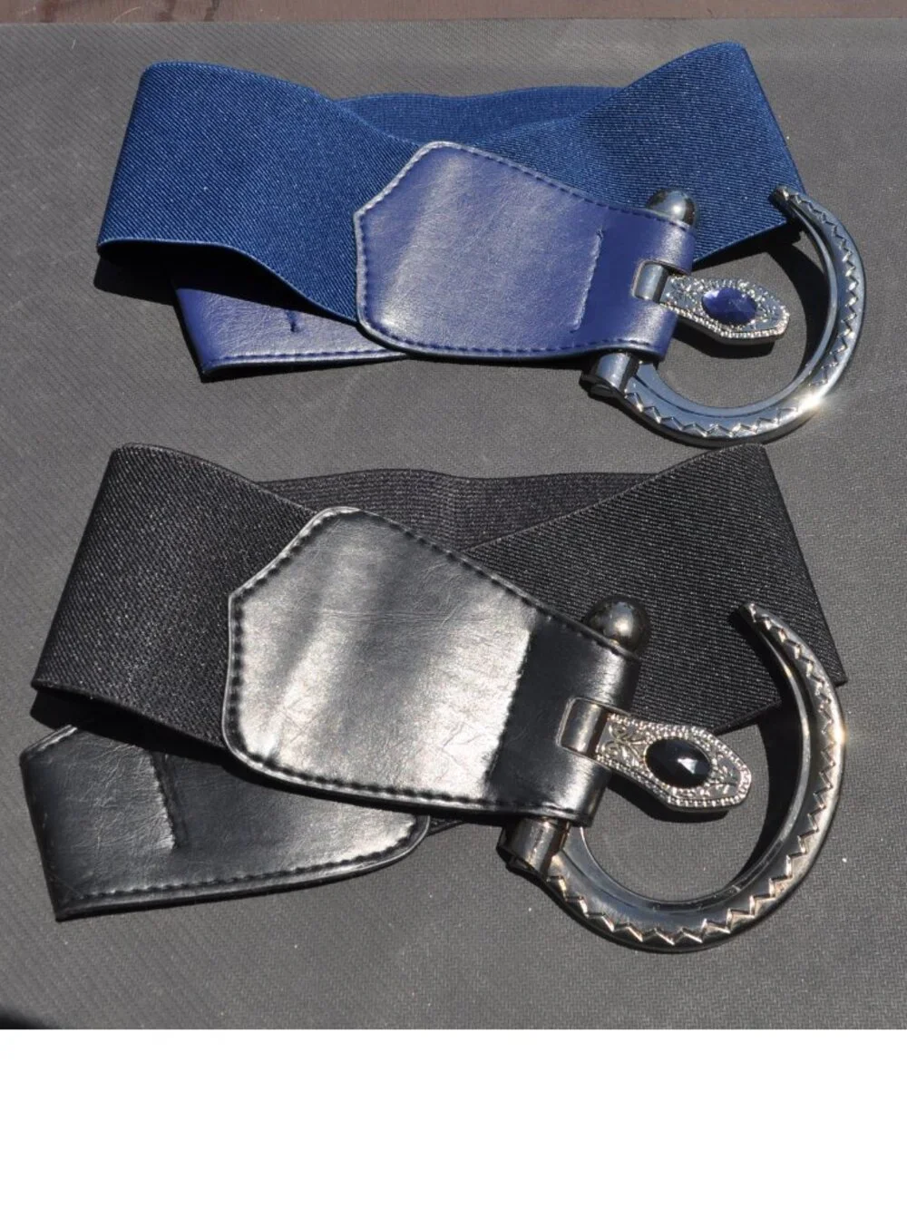Women's Belt Hip High Waist Wide Navy Blue and Black Elastic Western Style